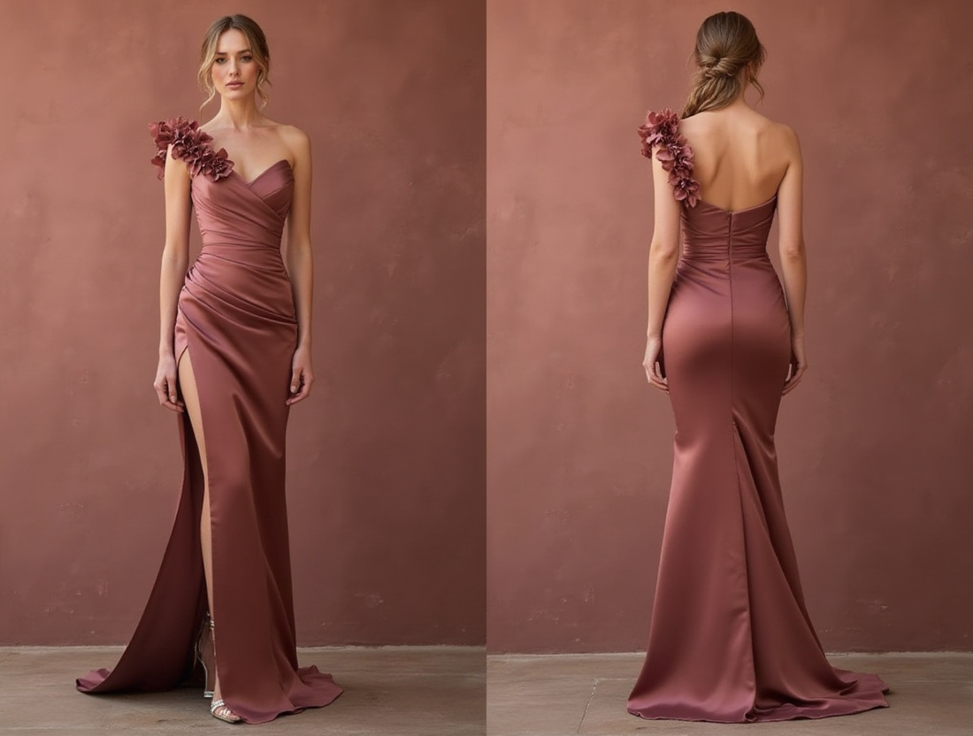 Fashionable Pink Evening Dress & Prom Dress with Rhinestone Straps New pink Satin split