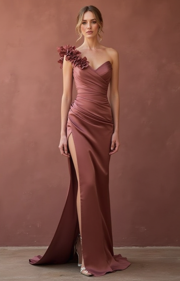 Fashionable Pink Evening Dress & Prom Dress with Rhinestone Straps New pink Satin split