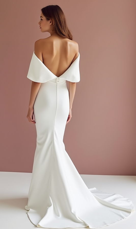 Mermaid White Wedding Gown with a Tulle Skirt for a Soft, Flowing Effect backless New Satin white