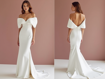 Mermaid White Wedding Gown with a Tulle Skirt for a Soft, Flowing Effect backless New Satin white