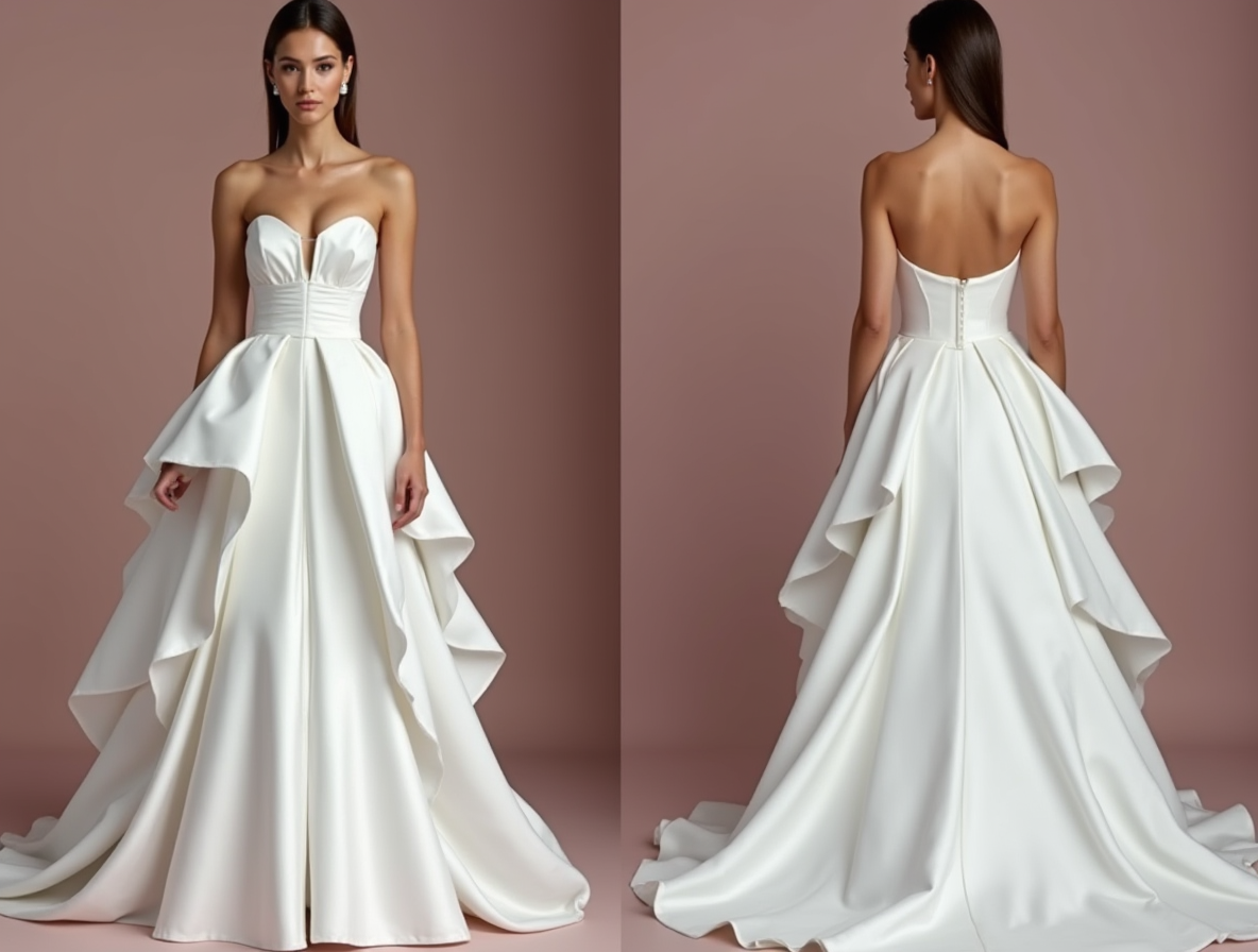 Chic White Princess Bridal Gown with a Sculpted Bodice and Layered Skirt backless New Satin white