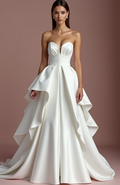 Chic White Princess Bridal Gown with a Sculpted Bodice and Layered Skirt backless New Satin white