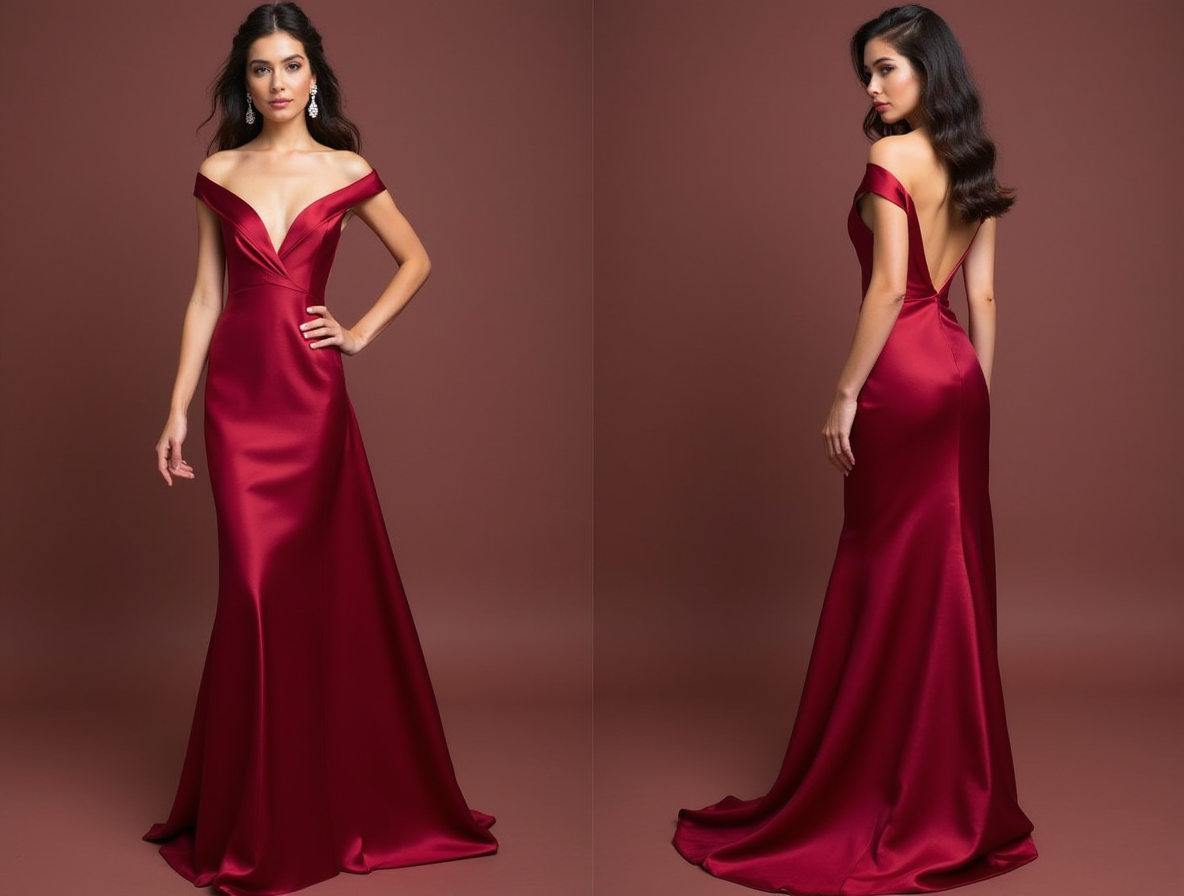 Romantic Red Evening Dress & Prom Dress with Floral Lace and Beaded Waist New red Satin