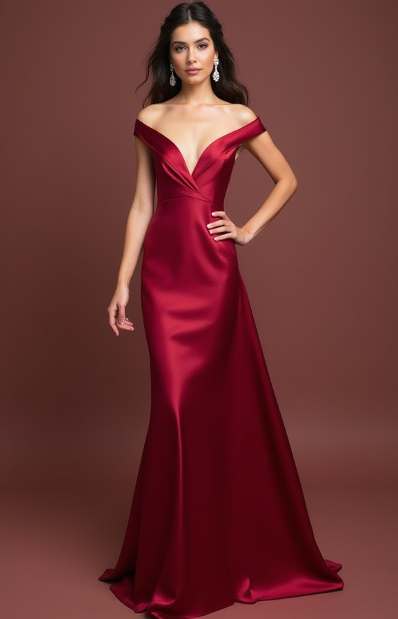 Romantic Red Evening Dress & Prom Dress with Floral Lace and Beaded Waist New red Satin
