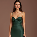 Stylish Green Evening Dress & Prom Gown with Satin Corset and Pleated Skirt green New Satin
