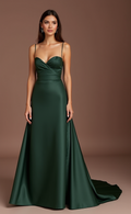 Stylish Green Evening Dress & Prom Gown with Satin Corset and Pleated Skirt green New Satin