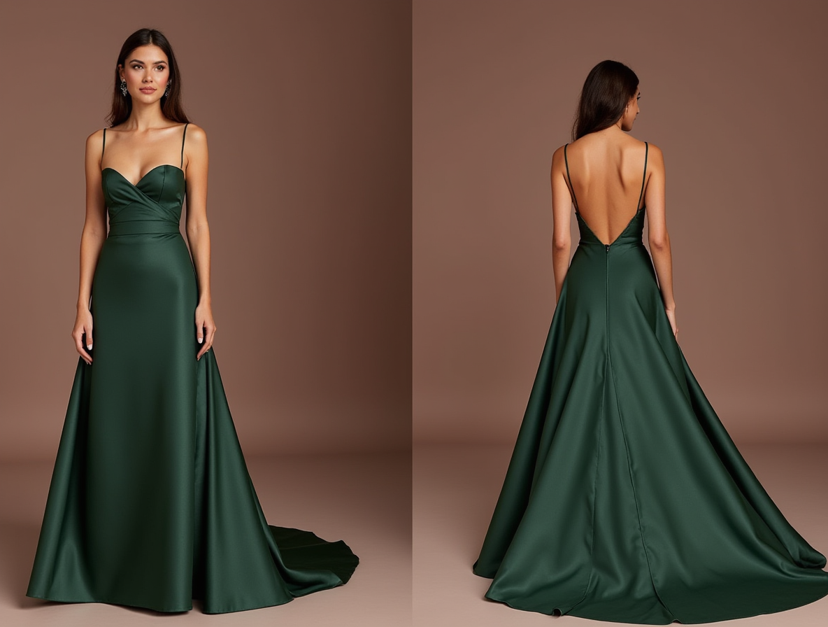 Stylish Green Evening Dress & Prom Gown with Satin Corset and Pleated Skirt green New Satin