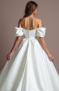 Elegant White Princess Wedding Dress with an Illusion Neckline and Sparkling Details backless New Satin white