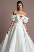 Elegant White Princess Wedding Dress with an Illusion Neckline and Sparkling Details backless New Satin white