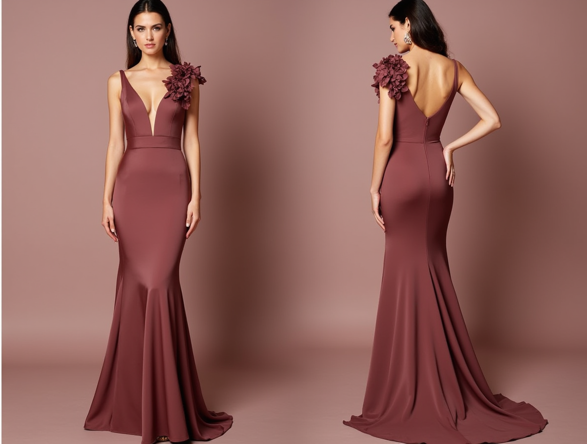 Show-Stopping Brown Evening Dress & Prom Dress with Gold Embellishments brown New Satin
