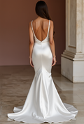 Mermaid White Wedding Dress with a Bold Strapless Design for a Modern Touch backless New Satin white