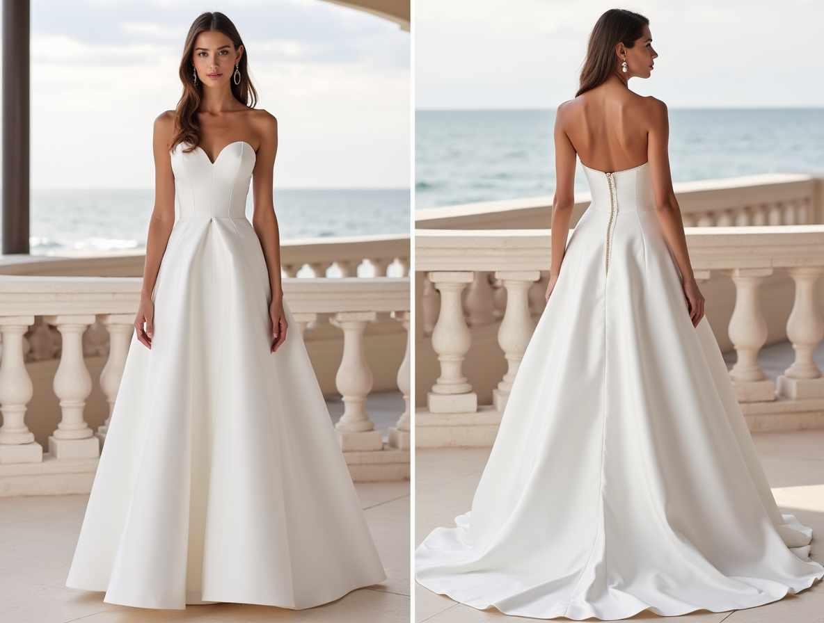 Fairytale White Princess Ball Gown with a Crystal-Encrusted Corset and Flowing Skirt backless New Satin white