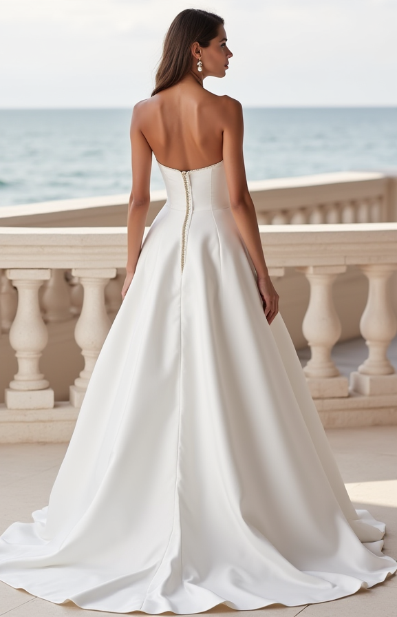 Fairytale White Princess Ball Gown with a Crystal-Encrusted Corset and Flowing Skirt backless New Satin white