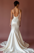 Fitted White Mermaid Wedding Dress with a Detachable Train for Versatility backless New Satin white