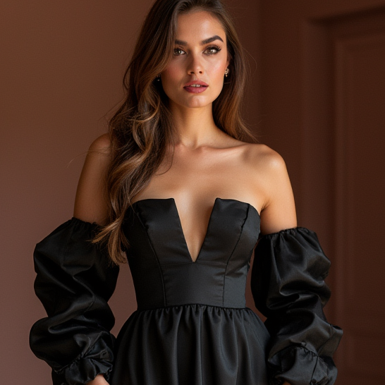 Show-Stopping Black Evening Dress & Prom Dress with Mirror Beadwork for a Sparkly Look black New Satin