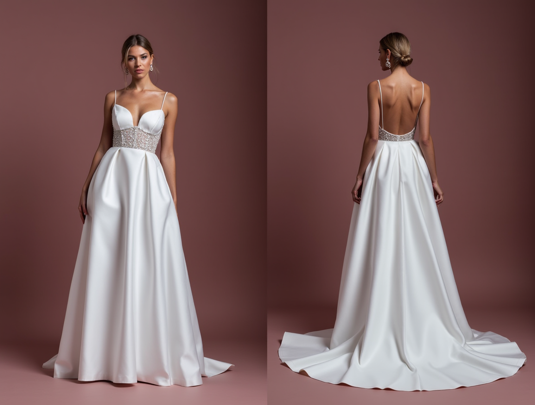 Elegant A-Line White Wedding Gown with Detachable Skirt for Versatility backless New Satin split white