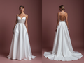 Elegant A-Line White Wedding Gown with Detachable Skirt for Versatility backless New Satin split white