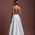 Elegant A-Line White Wedding Gown with Detachable Skirt for Versatility backless New Satin split white