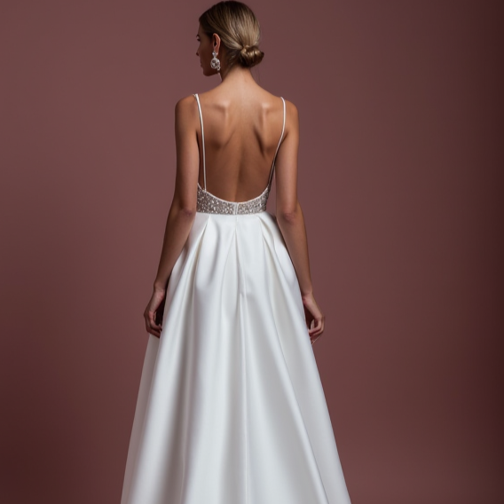 Elegant A-Line White Wedding Gown with Detachable Skirt for Versatility backless New Satin split white