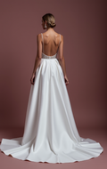 Elegant A-Line White Wedding Gown with Detachable Skirt for Versatility backless New Satin split white