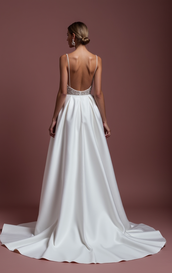 Elegant A-Line White Wedding Gown with Detachable Skirt for Versatility backless New Satin split white