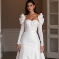 Mermaid White Wedding Dress with a Lace Bodice and Satin Skirt for a Chic Look backless New Satin white
