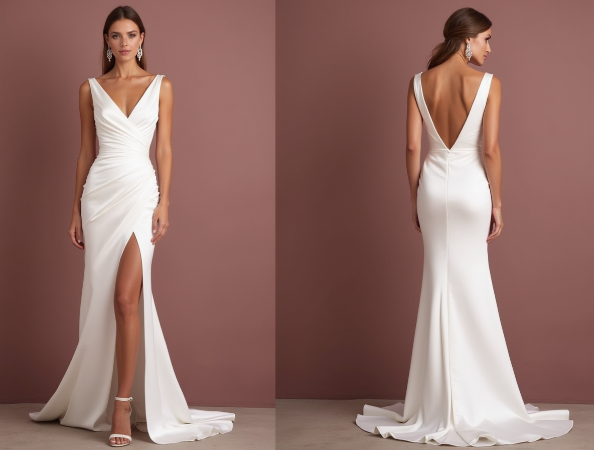 A-Line White Wedding Dress with Button Details for a Vintage-Inspired Look backless New Satin split white