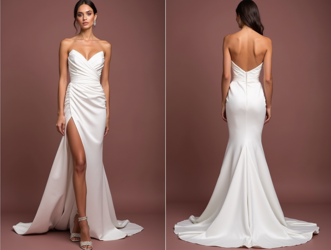 A-Line White Wedding Dress with Button Details for a Vintage-Inspired Look backless New Satin split white
