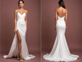A-Line White Wedding Dress with Button Details for a Vintage-Inspired Look backless New Satin split white