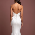 A-Line White Wedding Dress with Button Details for a Vintage-Inspired Look backless New Satin split white