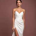 A-Line White Wedding Dress with Button Details for a Vintage-Inspired Look backless New Satin split white