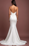 A-Line White Wedding Dress with Button Details for a Vintage-Inspired Look backless New Satin split white