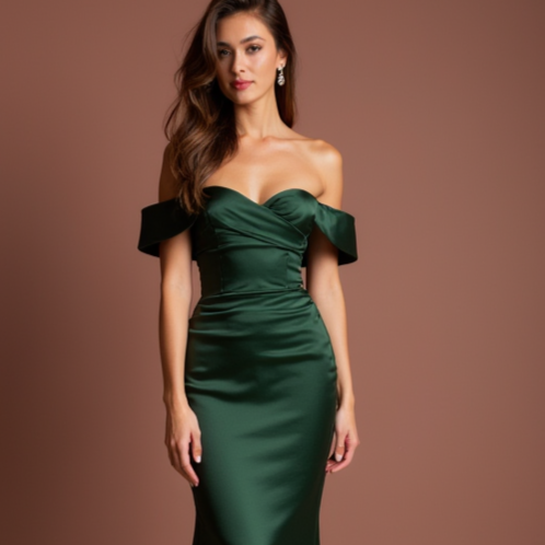 Vintage-Inspired Green Evening Dress & Prom Dress with Beaded Fringe green New Satin