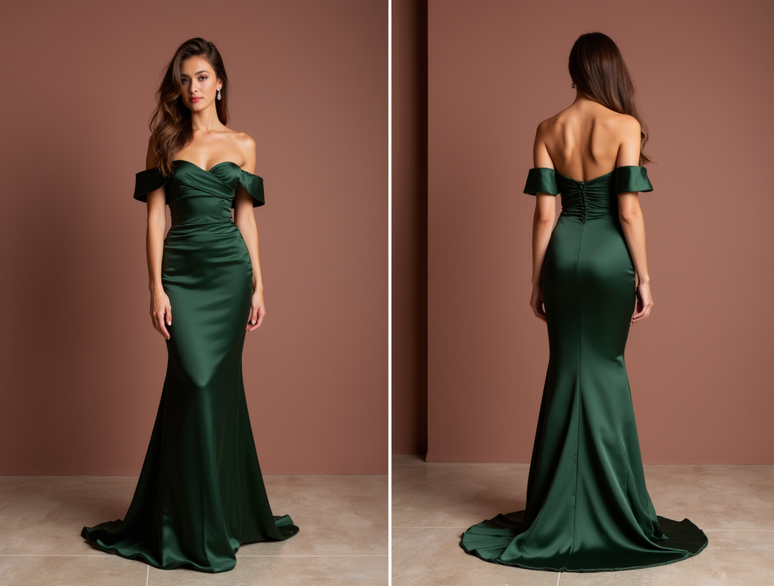 Vintage-Inspired Green Evening Dress & Prom Dress with Beaded Fringe green New Satin