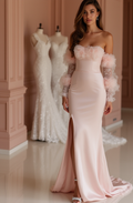 Regal Pink Evening Dress & Prom Dress with Satin Drape and Embellished Waist mesh New pink Satin