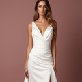 Romantic White A-Line Gown with a Soft Silk Satin Skirt for Luxury backless New Satin split white