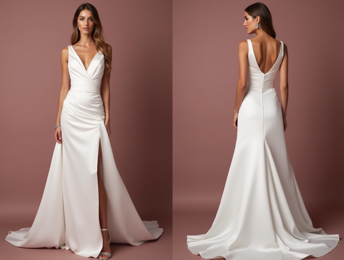 Romantic White A-Line Gown with a Soft Silk Satin Skirt for Luxury backless New Satin split white