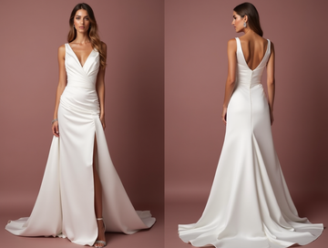 Romantic White A-Line Gown with a Soft Silk Satin Skirt for Luxury backless New Satin split white
