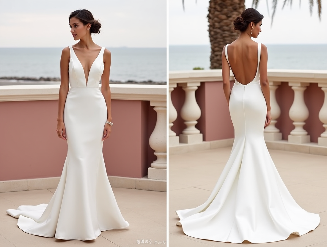 Elegant White Mermaid Wedding Dress with Illusion Sleeves for a Soft Bridal Look backless New Satin white