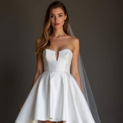 Romantic White Mini Short Wedding Dress with a Floral Lace Overlay for a Soft and Feminine Look New Satin white