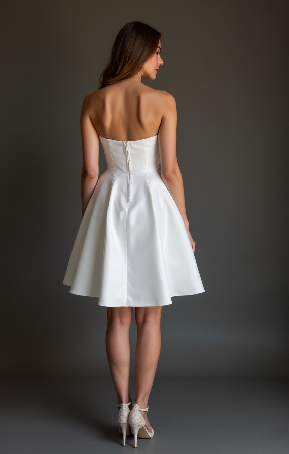 Romantic White Mini Short Wedding Dress with a Floral Lace Overlay for a Soft and Feminine Look New Satin white