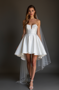 Romantic White Mini Short Wedding Dress with a Floral Lace Overlay for a Soft and Feminine Look New Satin white
