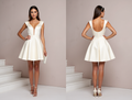 Playful White Mini Short Wedding Dress with a Puff Sleeve for a Fun and Vintage-Inspired Look New Satin white