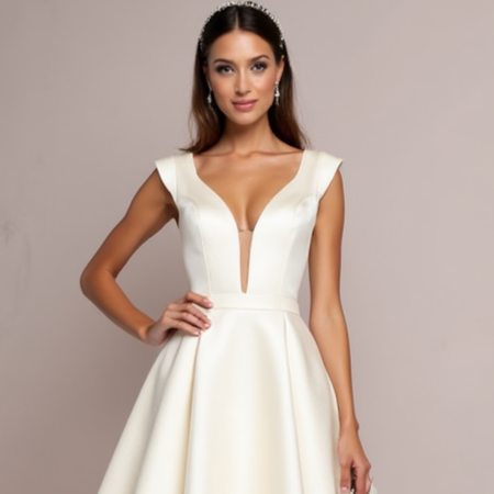 Playful White Mini Short Wedding Dress with a Puff Sleeve for a Fun and Vintage-Inspired Look New Satin white