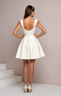 Playful White Mini Short Wedding Dress with a Puff Sleeve for a Fun and Vintage-Inspired Look New Satin white