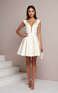 Playful White Mini Short Wedding Dress with a Puff Sleeve for a Fun and Vintage-Inspired Look New Satin white