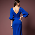 Sexy Blue Evening Dress and Prom Gown with a Fitted Skirt and Lace Bodice backless blue New Satin