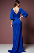 Sexy Blue Evening Dress and Prom Gown with a Fitted Skirt and Lace Bodice backless blue New Satin