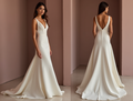 Glamorous White Mermaid Wedding Dress with a Deep Back for a Sexy Statement backless New Satin white