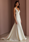 Glamorous White Mermaid Wedding Dress with a Deep Back for a Sexy Statement backless New Satin white